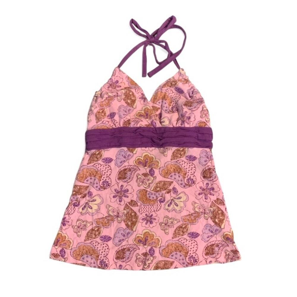 So Wear It Declare It Y2K Pink Purple Floral Halter Tank Top Size M